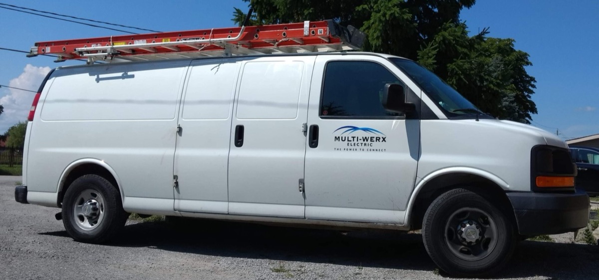 Multi-Werx Electric service van with a ladder on the roof